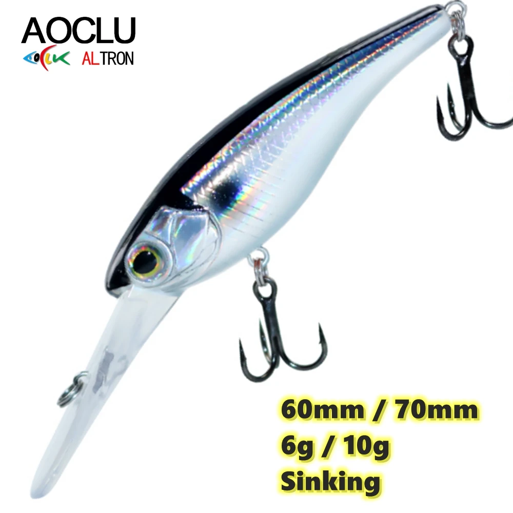 Фото AOCLU Подвесной джеркбейт Crankbait Minnow 60 мм 6 г 70 мм 10 г Твердая приманка Shad Deep Diver Глубина 2-4 м Рыболовная приманка для дальнего заброса №1