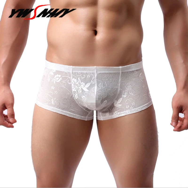 

Мужские боксеры, нижнее белье, сексуальные прозрачные кружевные мужские боксеры, трусы, прозрачные U-образные трусы, мужские трусы с занижен...