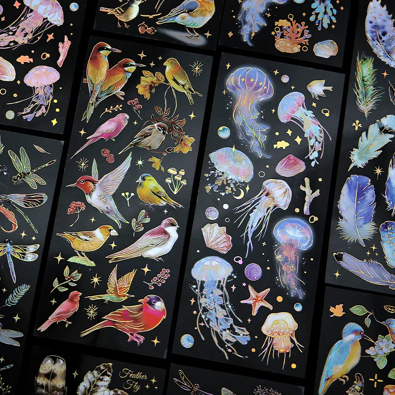 

3pcs Decorative Stickers Pack Kawaii Feather Dragonfly Bird Jellyfish Scrapbooking Material Label Diary Phone Journal Planner