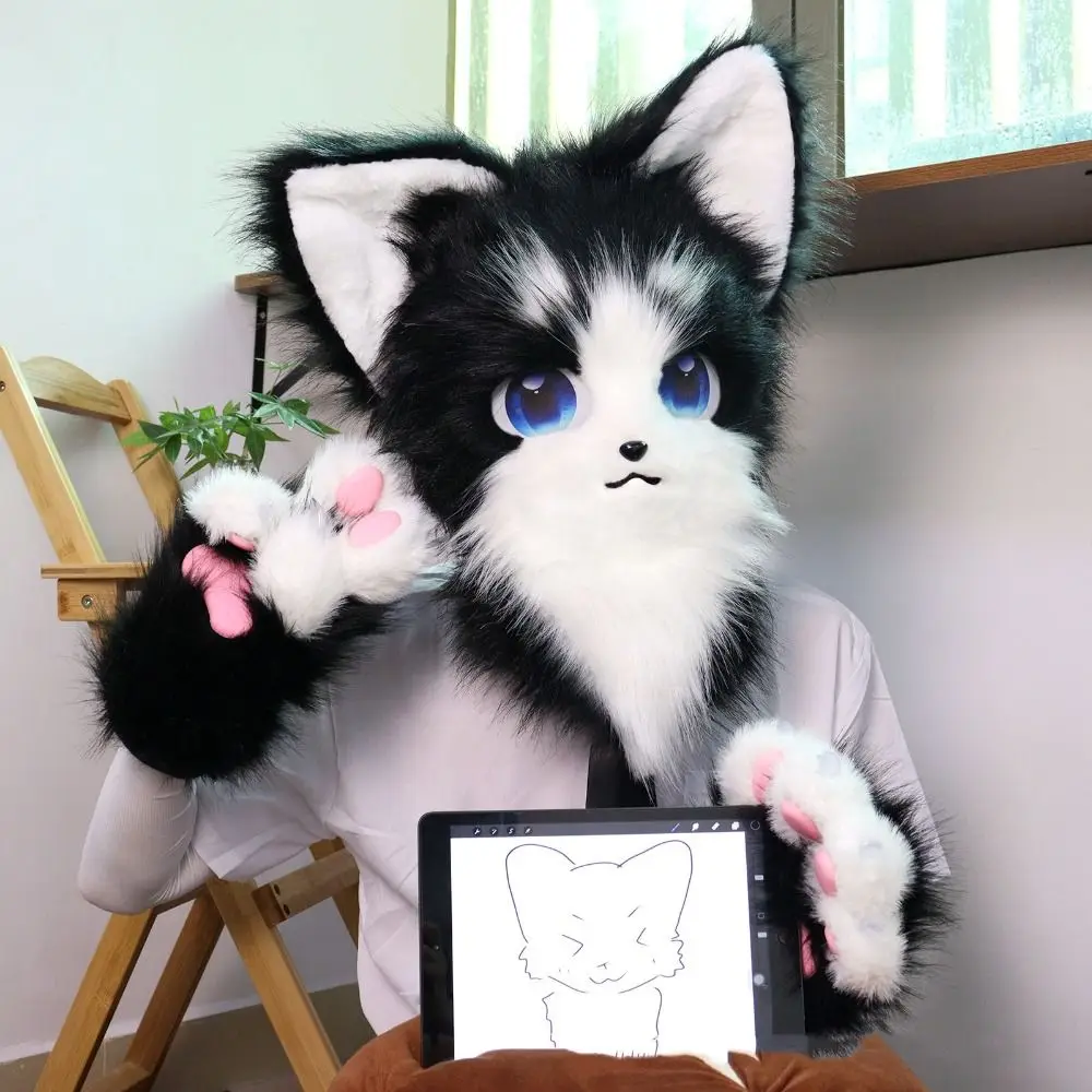 Фото Kawaii мультфильм косплей костюм перчатки пушистый меховой костюм кигуруми плюшевые перчатки с кошачьей лапой скрипучий Kig теплый реквизит для косплея подарки №4