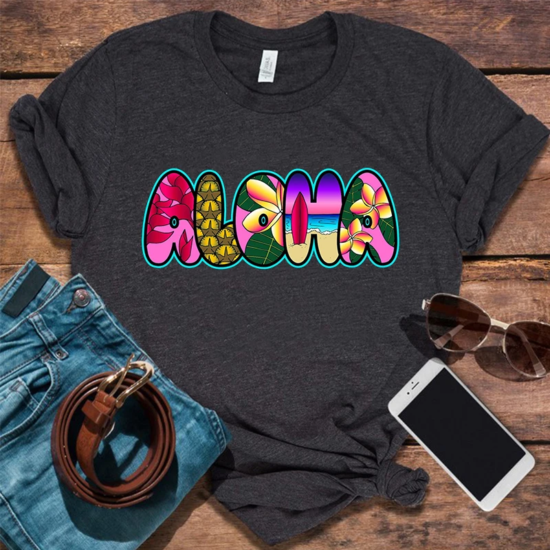 

Aloha Tshirt Kawaii Tropical Hawaii Women T Shirt Gothic Beach Vacation Women Clothing Beach Style Summer Vacation Tops m