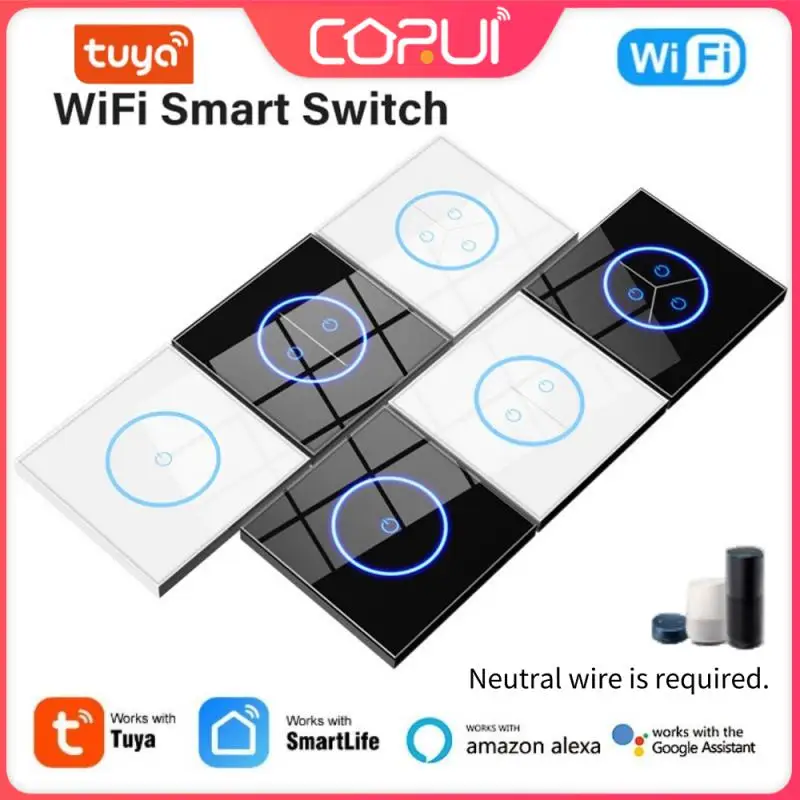 

CORUI Tuya WiFi EU Smart Touch Switch Wall Button 1/2/3 Gang Works With Smart Life Alexa Google Home Assistant Bottom Box