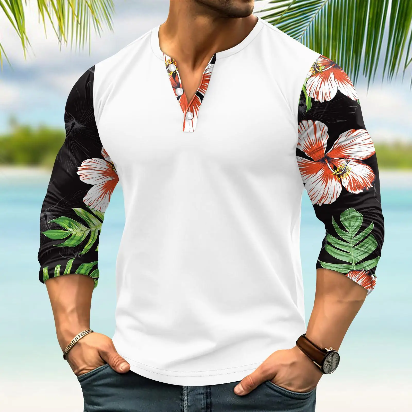 Удобная уличная футболка для отдыха с длинными рукавами мужчин повседневный