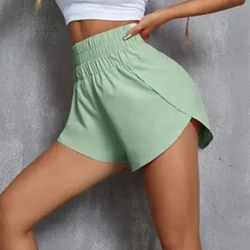Women Shorts Solid Color Loose Type High Waist Split Comfortable Sports Shorts Women's Gym Shorts Elastic Belt Outdoor Clothing 1