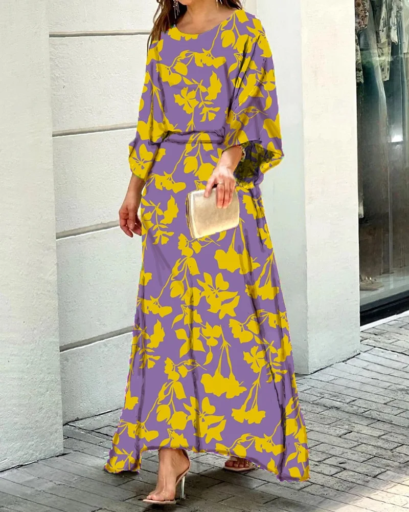 2022 Fall New Women's Skirt Two Piece Ladies Casual Loose Round Neck Printed Long Sleeve Top High Waist Skirt Suit
