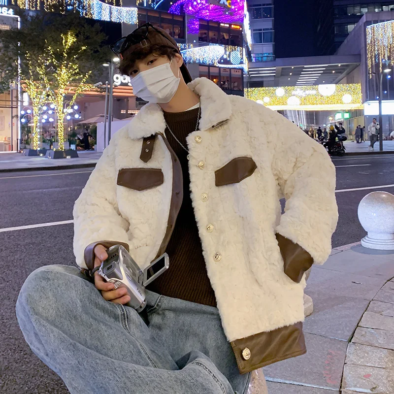 Winter Jacket Men Warm Fashion Retro Thickened Lamb Hair Jackets Mens Streetwear Korean Loose Thick Short Coat Mens Outwear