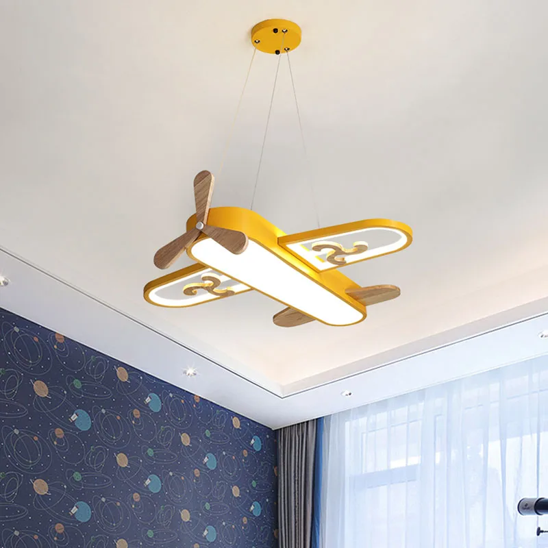 

Modern Blue Yellow LED Children Ceiling Chandelier for Bedroom Baby Play Room Nursery Apartment Indoor Aircraft Light Fixture
