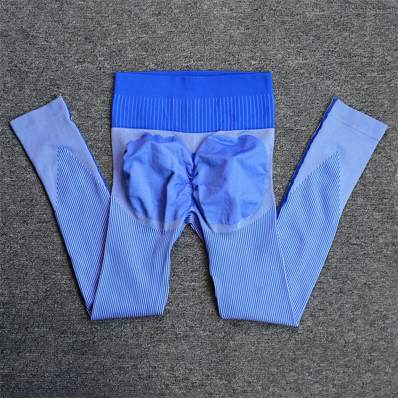 Fitness Ribbed Yoga Pants Women Seamless High Waisted Leggings Sport Tummy Control Running Training Female Gym  Legging Tights