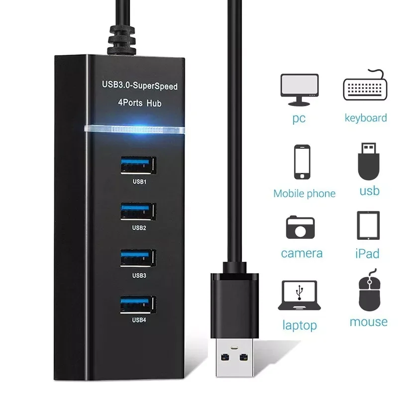 

2022New Hub 4 Ports USB 2.0 3.0 Hub Splitter High Speed Multi Splitter USB Adapter Expander Cable For Desktop PC Mac Laptop Note