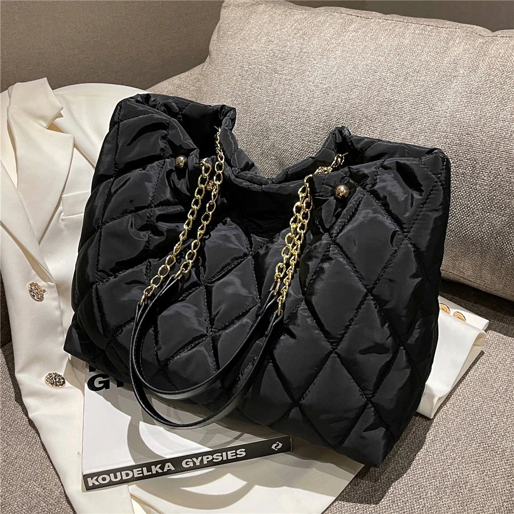 

Burminsa Quilted Nylon Tote Bags For Women 2022 Winter Trend Designer Down Padded Large Shopper Shoulder Bag Big Ladies Handbags
