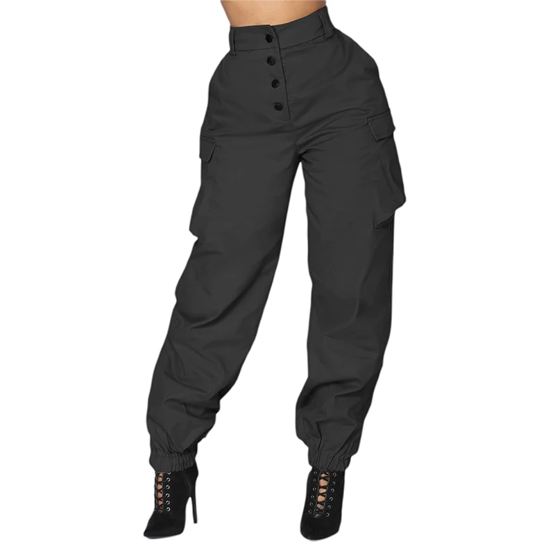 

Kayotuas Women Leggings Cargo Trousers with Pocket Button Down Skinny Bodycon Solid Color Outdoors Athletic Black Khaki