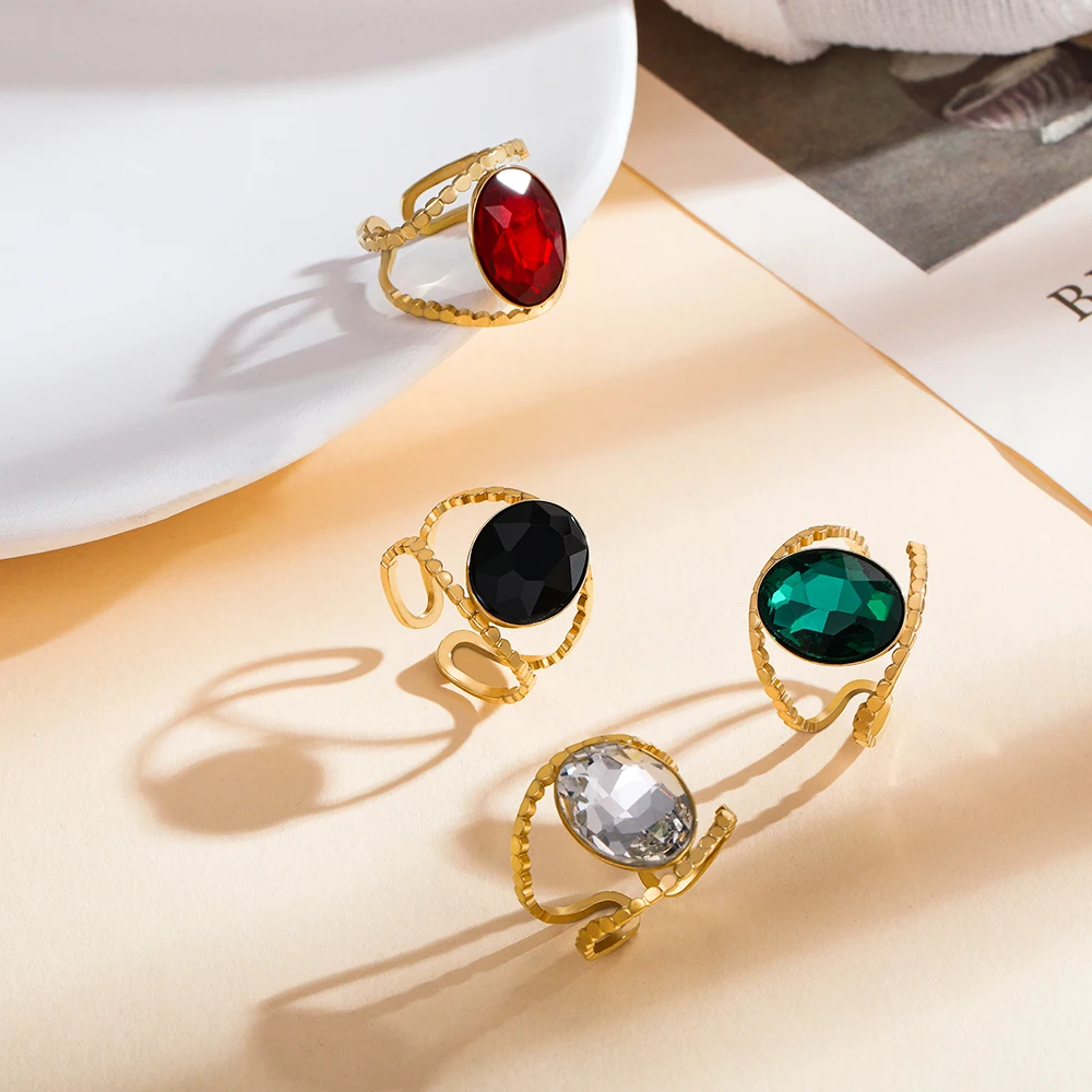 

Multicolor Rhinestone Opening Ring Women High Quality Stainless Steel Finger Ring Wedding Birthday Trendy Jewelry Accessories