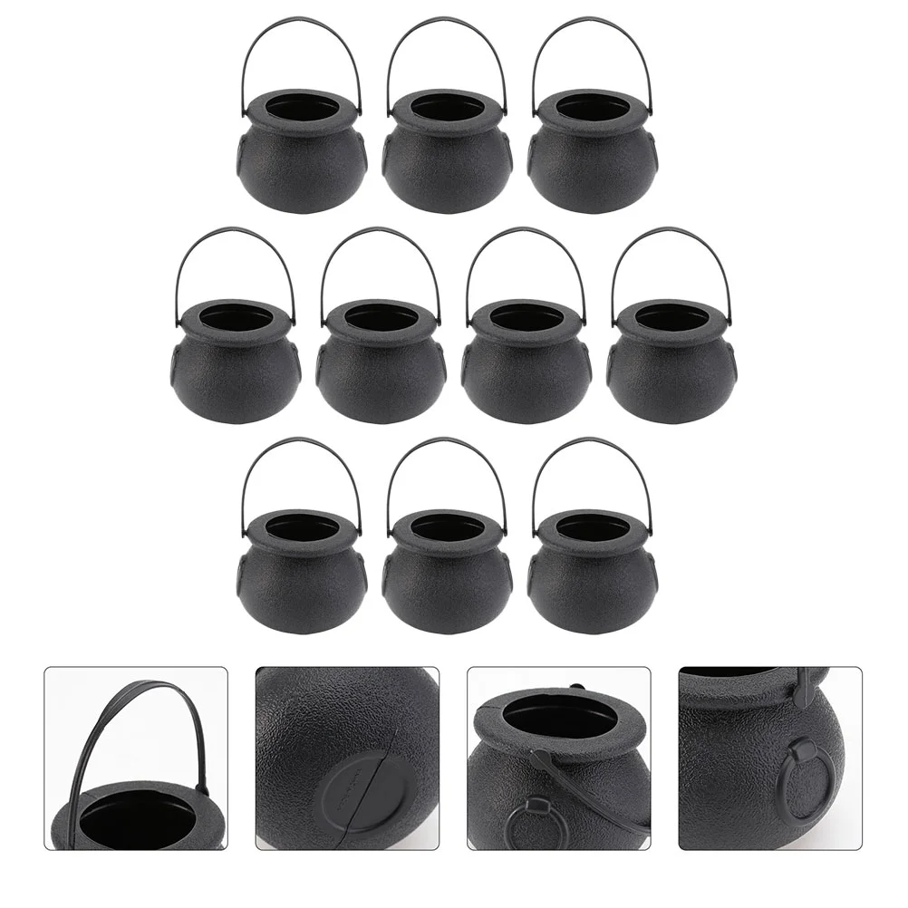 

10 PCS Candy Bucket Jars Handheld Witch Buckets Black Plastic Basket Decorations Barrels Handbag Storage Organizer Cauldron