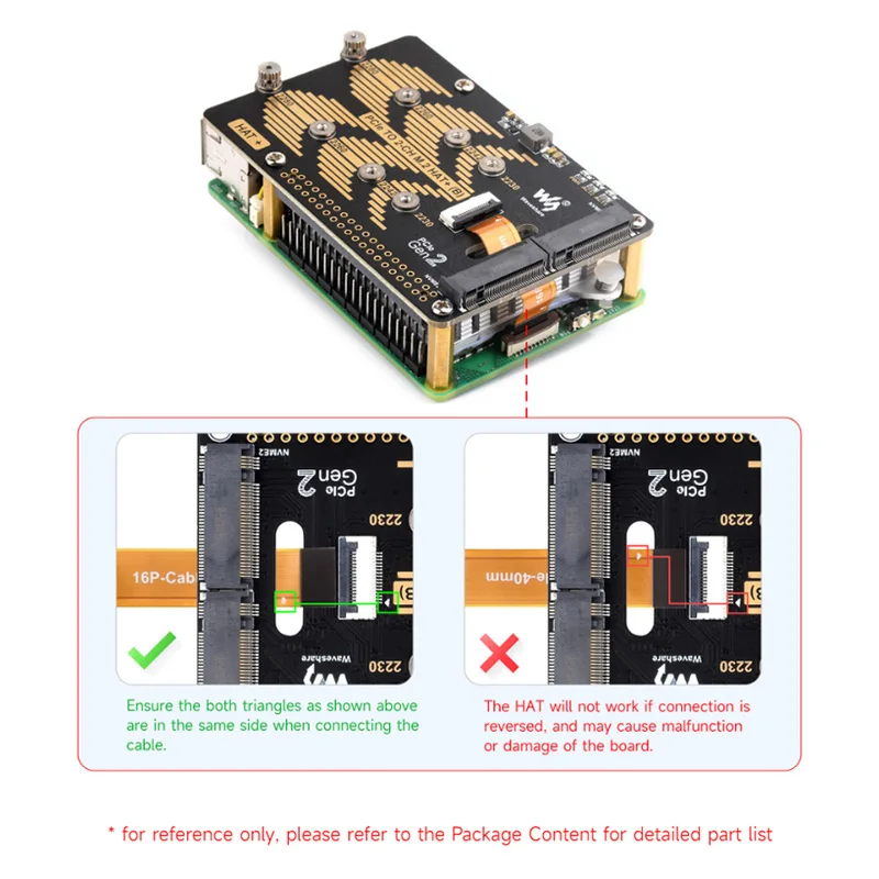 Raspberry Pi 5 PCIe to 2CH M.2 HAT (B) Совместимый 2280/2260/2242/2230 NVMe SSD с кабелем 16P частота Гбит/с для