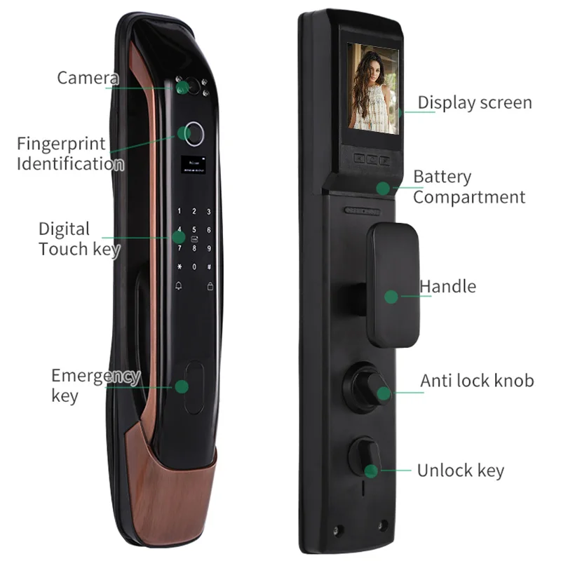 XSDTS New Biometric Fingerprint Lock Security Smart Door Password Electronic Locks Key IC Card Unlock APP Camera