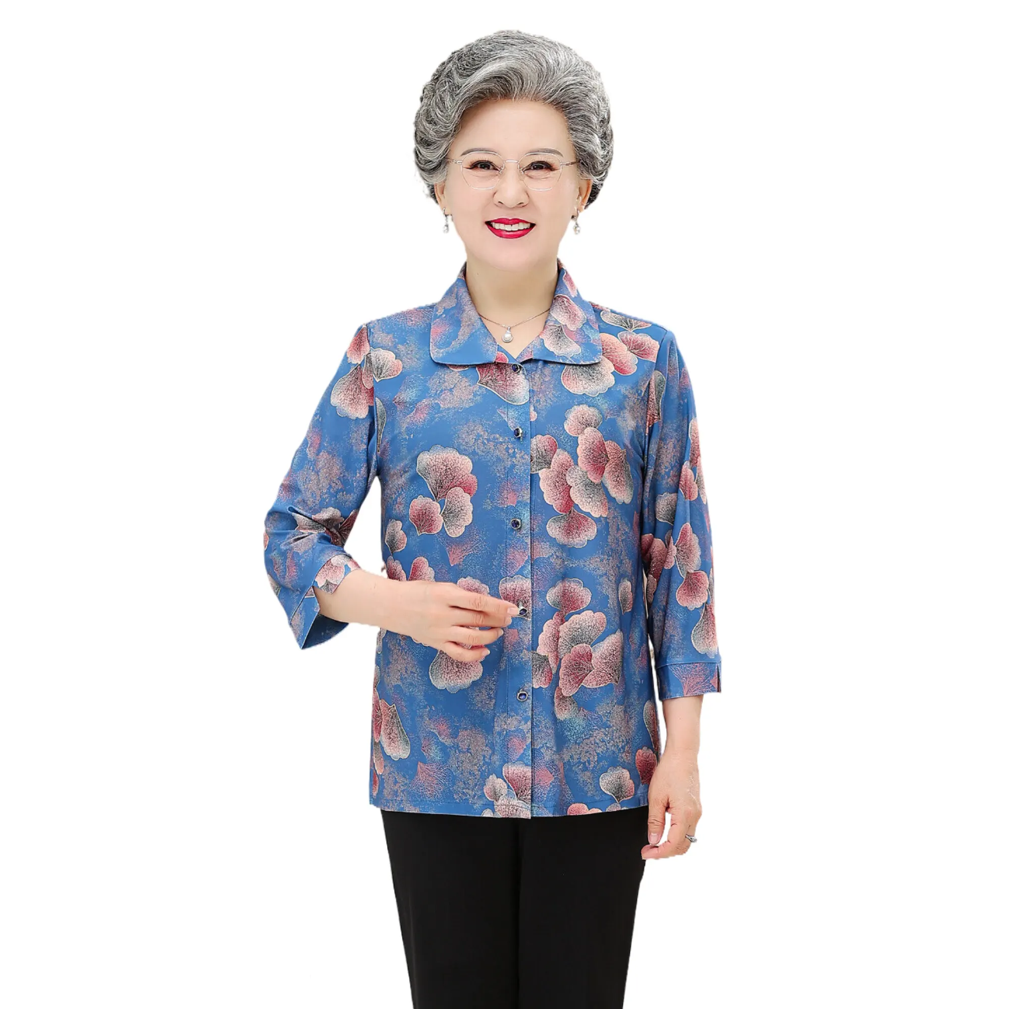 

Seniors citizens Floral Elderly Women shitrs Thin ladies cool Blouse half Sleeve Summer old aged Women's T-shirt