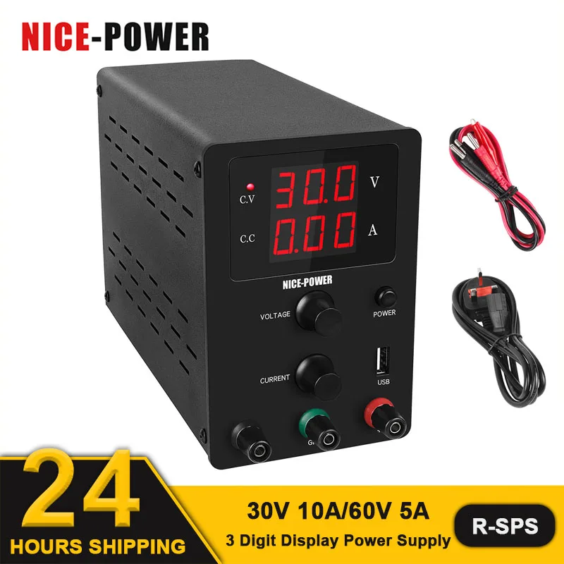 

Nice-power R-SPS Adjustable 30V 10A 60V 5A Power Supply 300W DC 110V/220V Laboratory Power Supply Portable Mini With 5V 2A USB