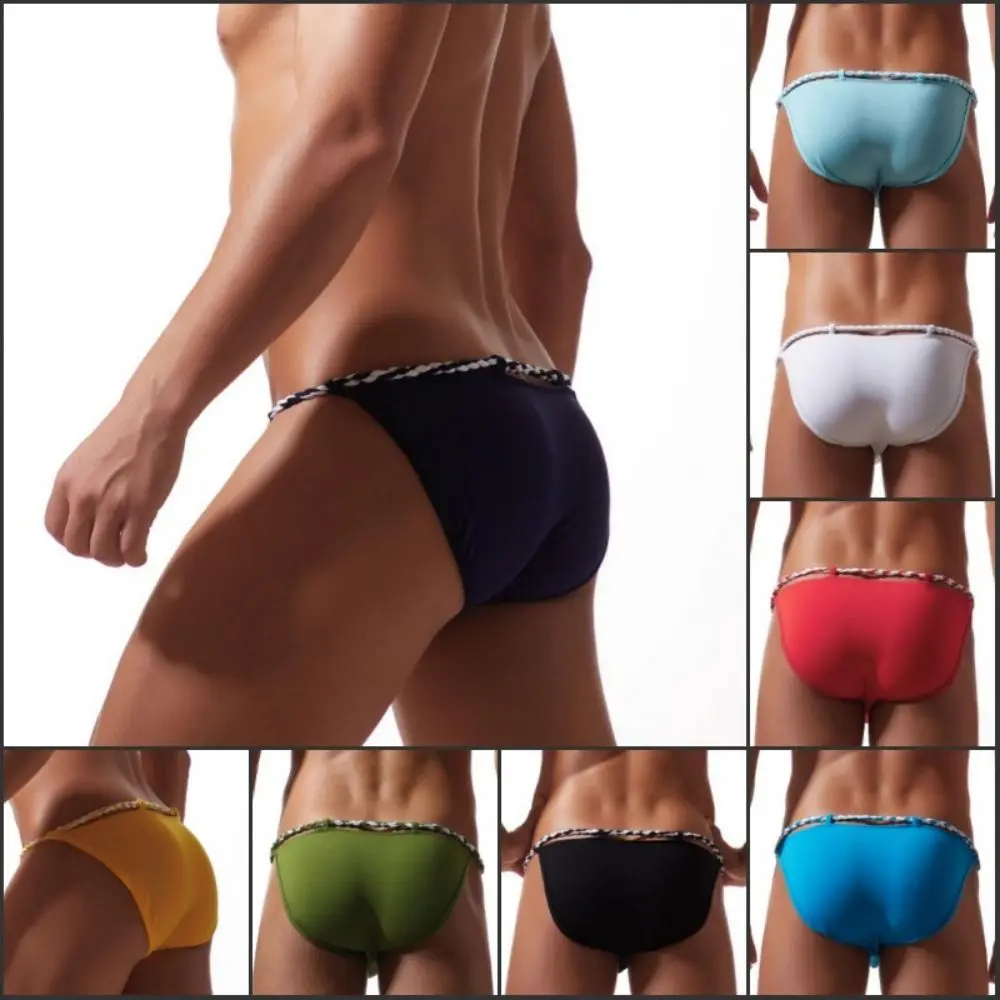 

Men Cotton Underwear Rope Tied Briefs High Fork Pants Panties Lingerie Thongs Mens Underpants Low Waist Briefs G-String Briefs