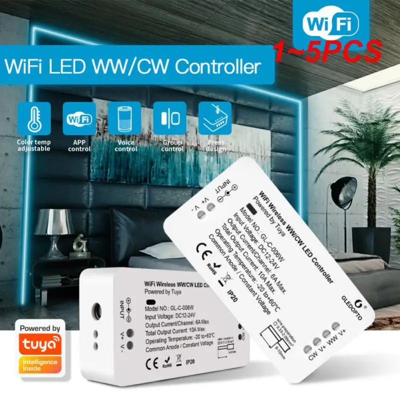 

1~5PCS Tuya Wifi LED Color Temperature Controller 36V DC 2.4G RF Wireless Remote Dimming Switch 2CH*5A WW CW CCT Controller WT1