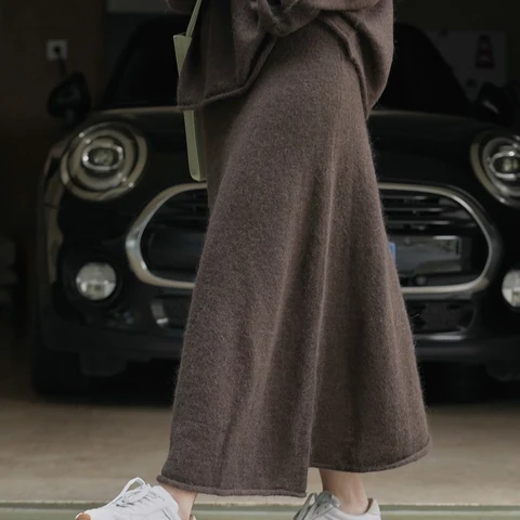 50% шерсть, 30% вязаные женские осенние юбки из мохера, свободная одежда, женские длинные юбки трапециевидной формы с высокой талией Faldas Femme, уличная одежда