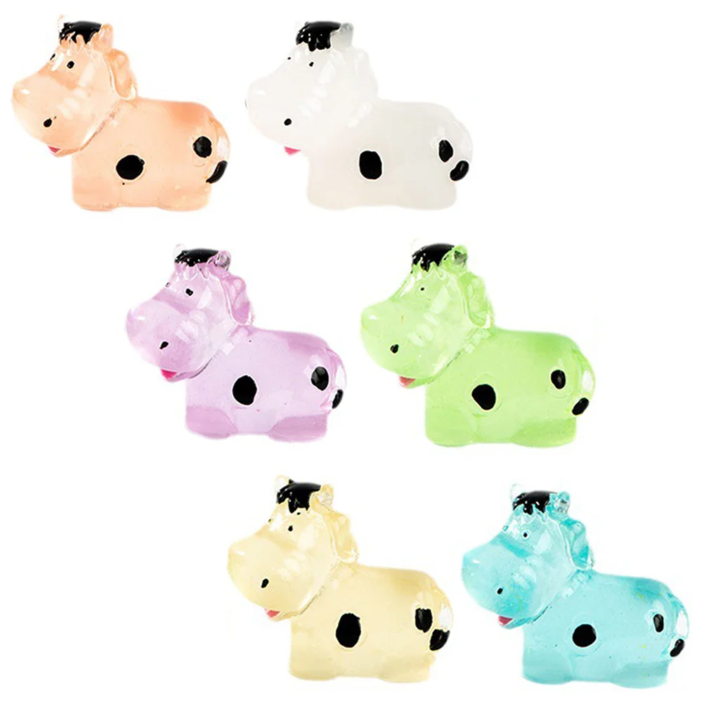

6 Pcs Decor Small Cow Crafts Figurine Resin Animal Desktop Model Light The Dark