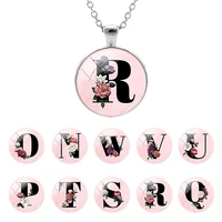 joinbeauty dome pink background 26 alphabet printing link long chain necklace round glass pendant choker cabochon jewelry fhw53