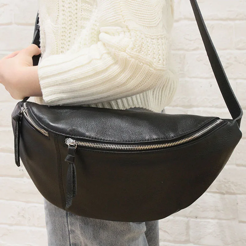 

EUMOAN Small bag women's new trend messenger Korean version fashion foreign air chest bag waist bag first layer cowhide