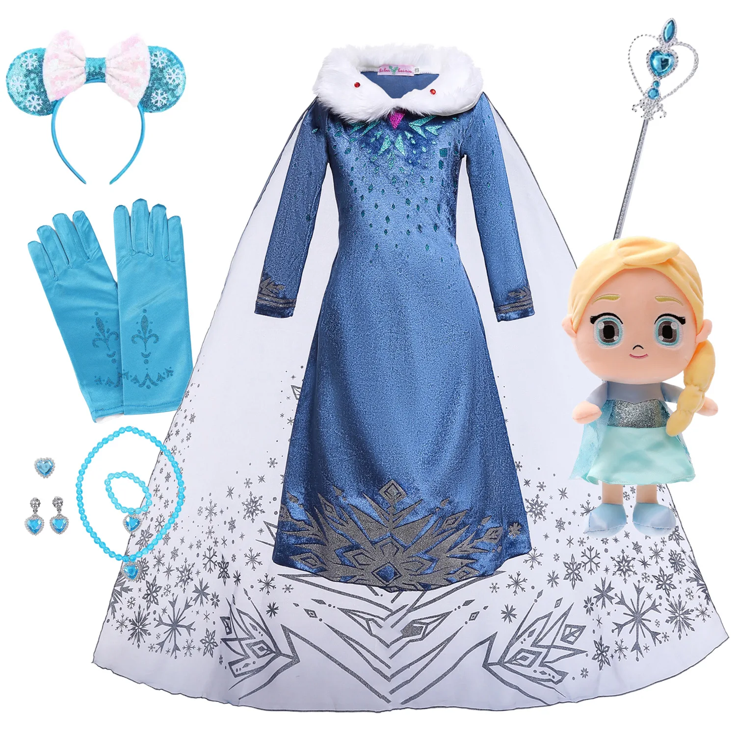 

Зимнее платье Снежной Королевы Эльзы, вечерние платья для девочек, одежда для косплея на Хэллоуин для девочек, платье принцессы с длинным ру...