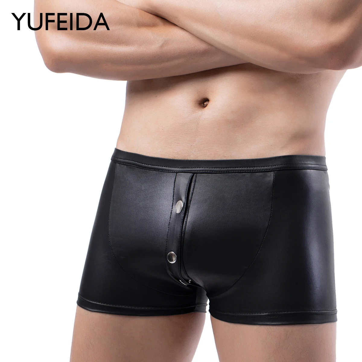 YUFEIDA Male Underwear Pu Leather Sissy Boxers Shorts Men's Leather Fetish Boxer Shorts Porno Gay Erotic Lingerie for BDSM Sex
