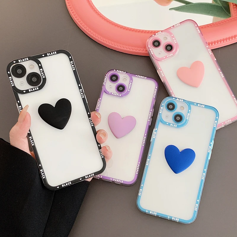 

3D Candy Color Love Heart Phone Case For iphone 13 12 11 XS Pro Max 6 7 8 Plus Cartoon Lovely Carema Protection TPU Case Cover