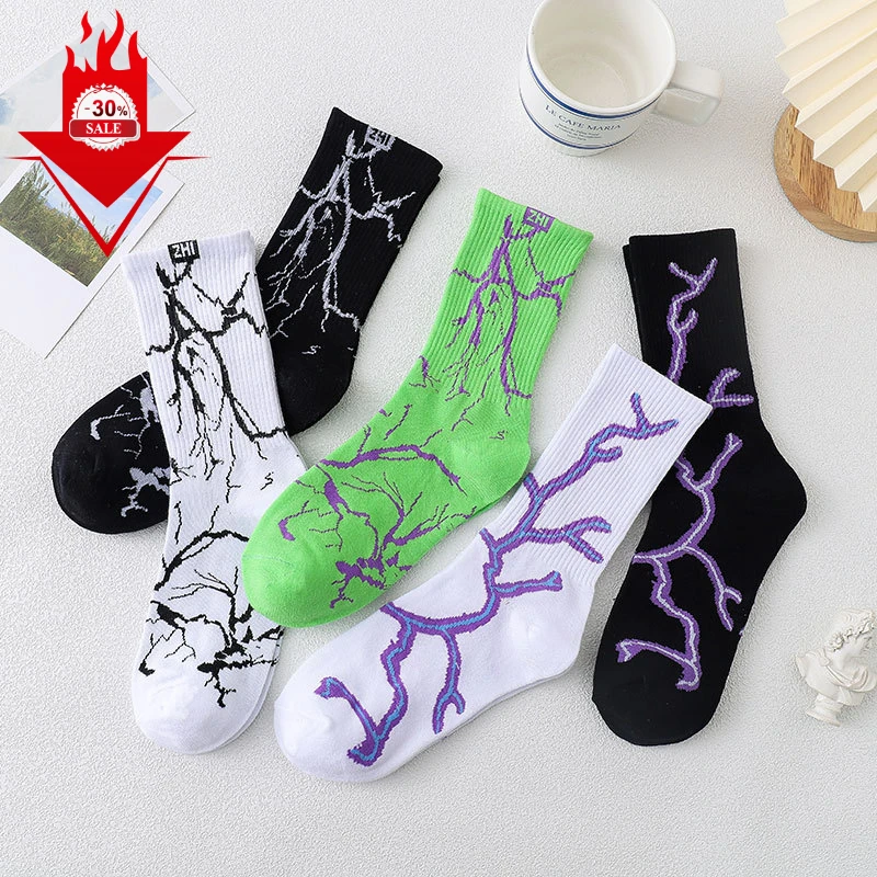 

Socks Cotton New Korean Version Spring And Summer Four Seasons Sports Tide，Lightning Street Skateboard College Style Tube High