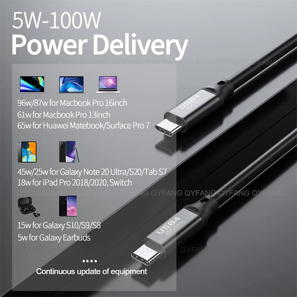 Кабель USB 4 20 Гбит/с 4K 5K 60 Гц USB4 кабель Type C PD 100 Вт сертифицированный для