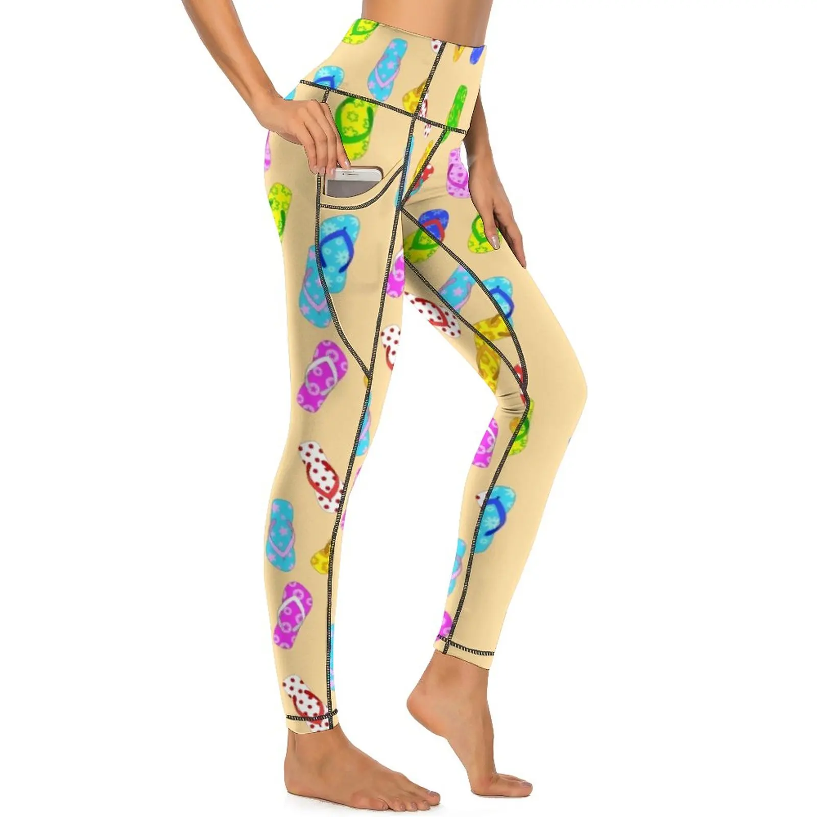 

Леггинсы для отпуска в стиле поп-арт, женские штаны для йоги с эффектом пуш-ап, Винтажные эластичные Леггинсы для йоги с карманами и рисунком