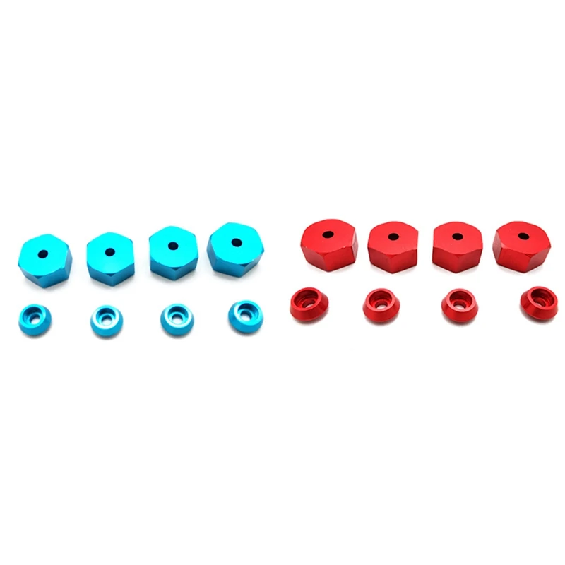 

8PCS Metal Combiner Wheel Hub Hex Adapter For WPL D12 C24 C34 B24 B36 MN D90 D99 RC Car Upgrade Parts, Blue & Red