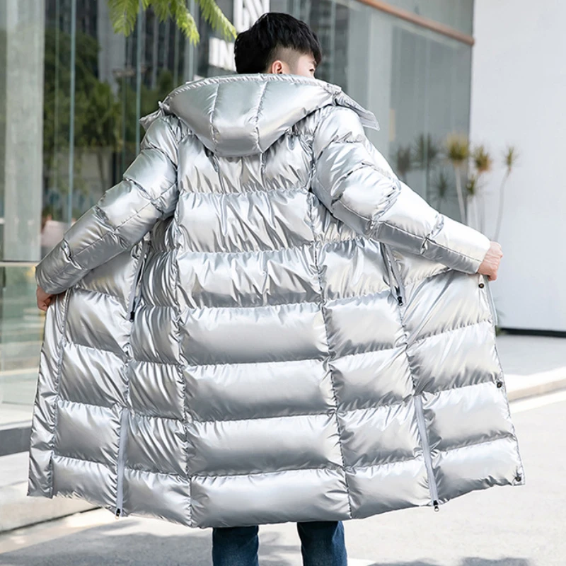 Cotton Coat Mens Medium Length Knee Down Cotton Coat Womens Silver Sportsmans Coat Winter Training Suit