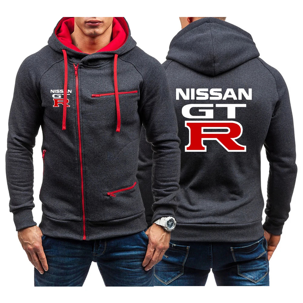 

2022 Men's Spring and Autumn Nissan GTR Logo Fendt Hoodie Inclined Zipper Fashion Long Sleeve Hooded Leisure Jacket Coats