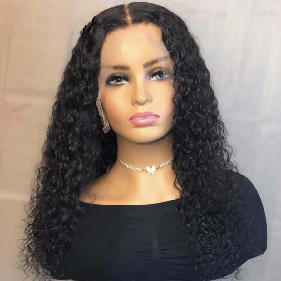 

Soft 26inch Long Kinky Curly Glueless 180 Density Natural Black Synthetic Lace Frontal Wig For Women Babyhair Pre Plucked
