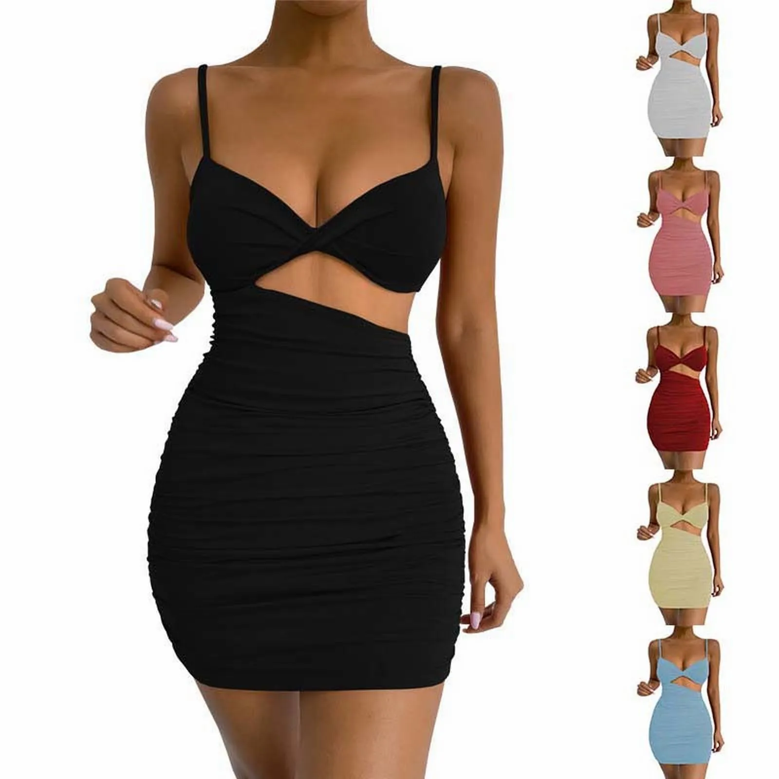 

Женское облегающее летнее платье без рукавов с глубоким V-образным вырезом, Коктейльные мини-платья с запахом и рюшами, повседневные пляжные платья для женщин