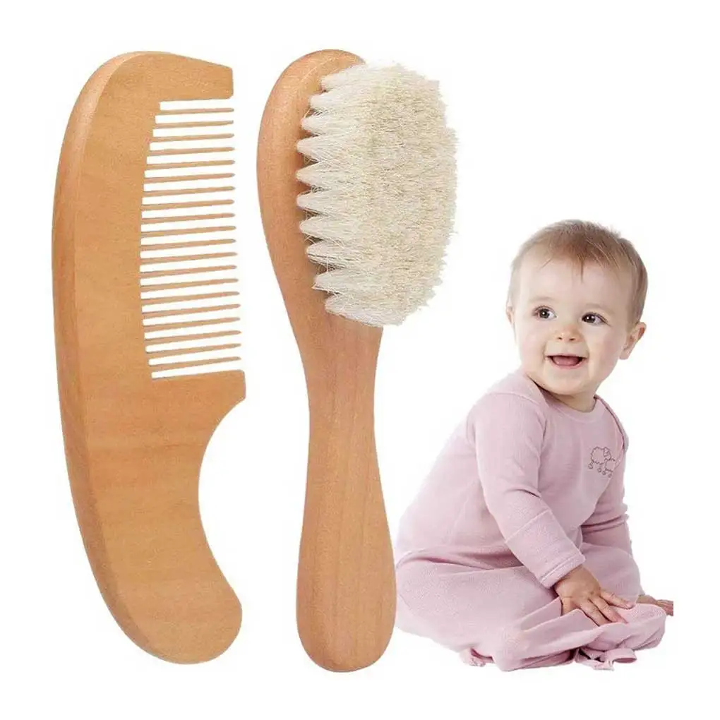 

Pack of 2 Baby Brush Comb Set Wood Heads Care Massager Portable Combs