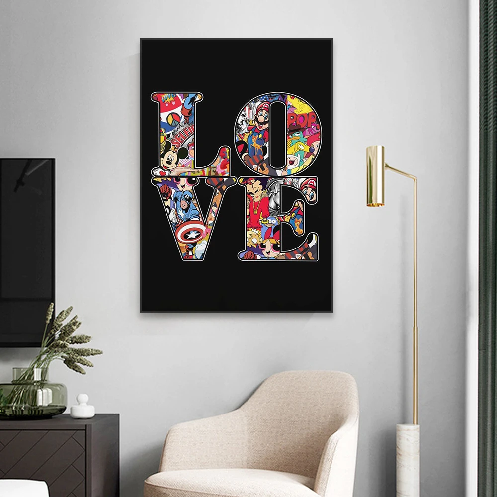 Бэнкси стрит-Арт плакат любовь в черном поп граффити красочные диснеевские