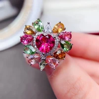 meibapj natural tourmaline topaz colorful stone love heart ring for women real 925 sterling silver fine wedding jewelry