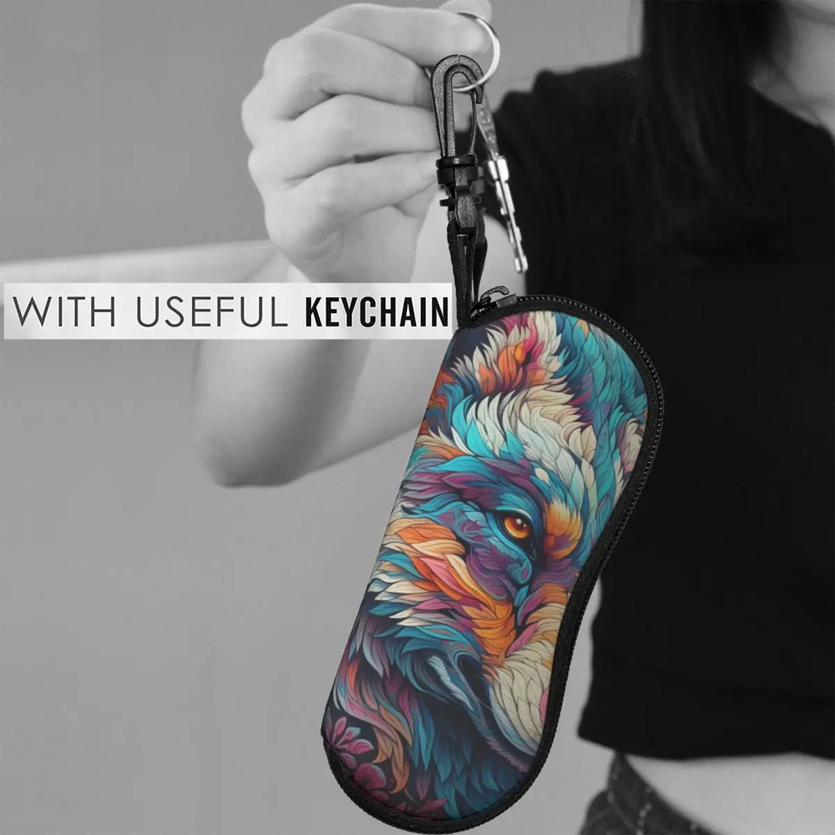 

Wolf Glasses Case Cover Neon Colorful Painting Zipper Sunglasses Case Men Women Travel Eyeglass Protector Trend Eyewear Storage