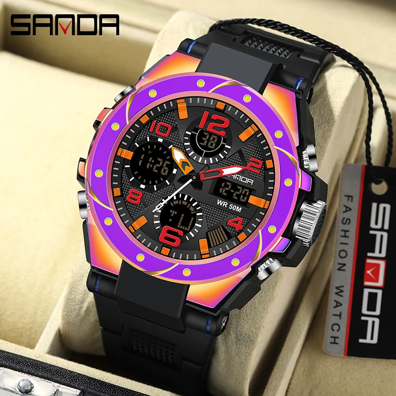 

SANDA Outdoor Sport Watch For Men Military Clock Fashion Quartz Hour 50M Waterproof Colorful Wristwatches Digital Men Watches