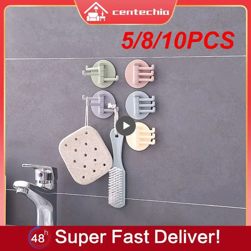 

5/8/10PCS Storage Hook Not Easy To Fall Off Easy To Install Swivel Hook Save Space Kitchen Supplies Kitchen Wall Rack