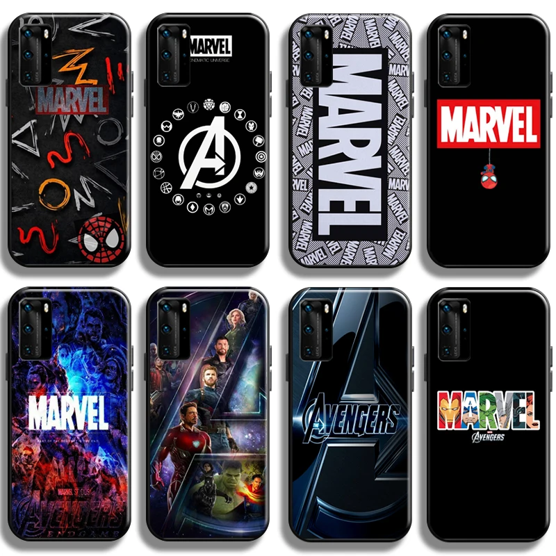 

Marvel Fashion Logo Phone Case For Huawei P40 P40 Pro Lite 5G Shell Liquid Silicon Back TPU Black Cover Coque Funda