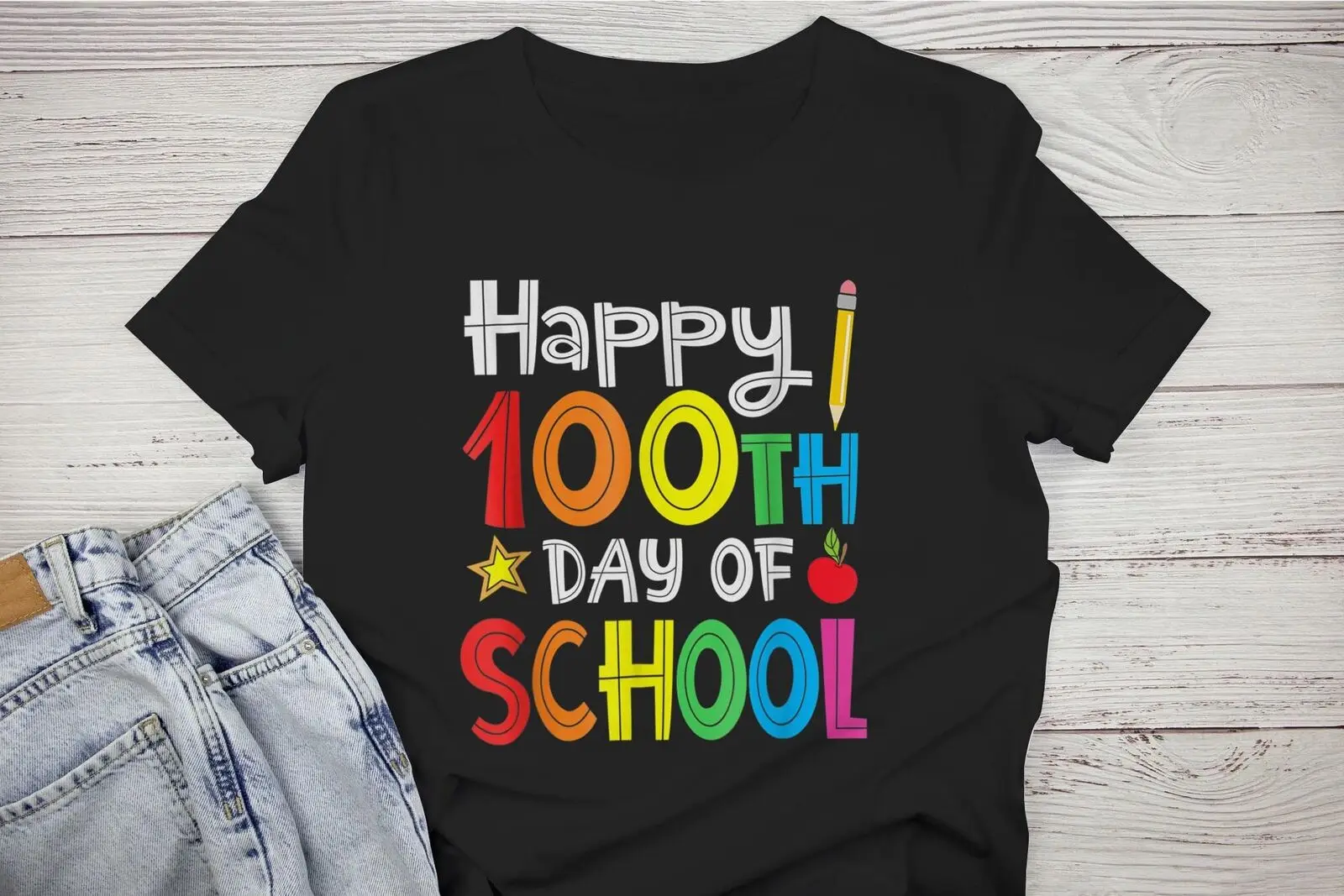 Футболка с надписью Happy 100 Days of School для учителей