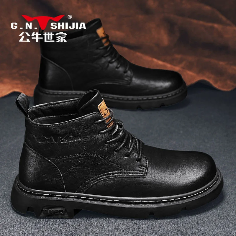 

High quality Bull Aristocratic Martin Boots Men's Winter Leather Soft Sole Mid Top English Style Low Workwear
