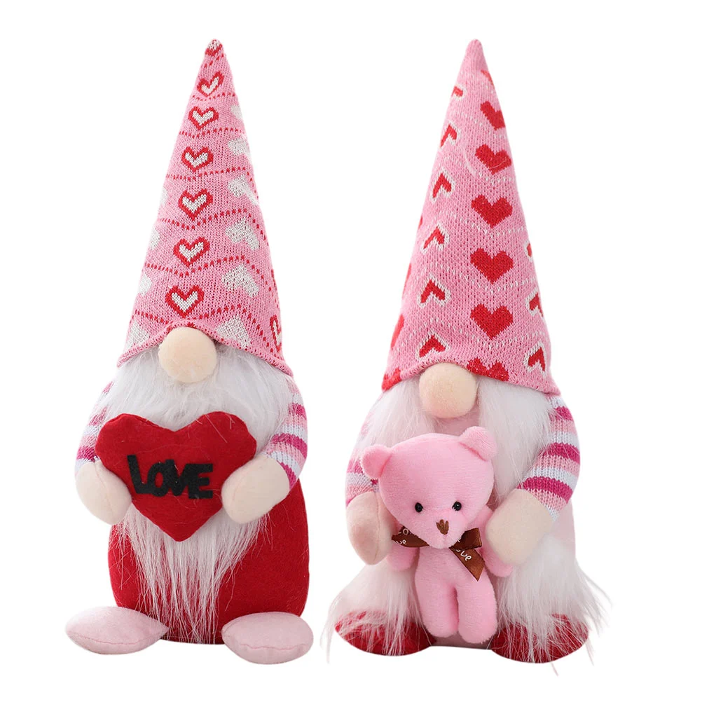 

2pcs Valentines Day Gnome and Mrs Scandinavian Tomte Couple Faceless Man Swedish Decor Love Heart Ornament