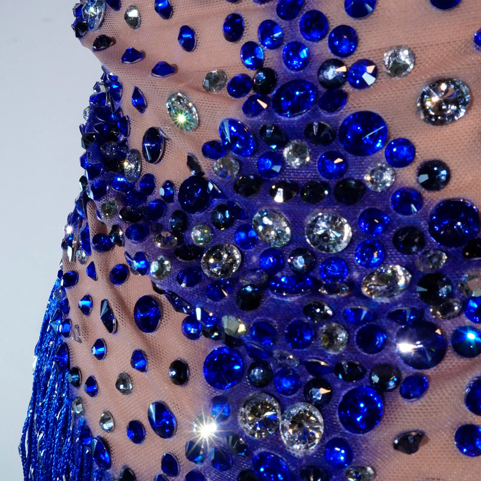 Sexy See-through Mesh Blue Rhinestone Bodysuit Adult Women Bar Stage Dance Performance Leotard Birthday Party Drag Queen Costume