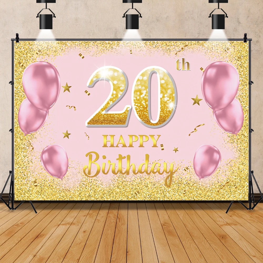 

Gold Sequins Glitter Custom Age Name Backdrop Photography Happy 18 20 30th Sweet Girl Lady Family Party Background Photo Studio